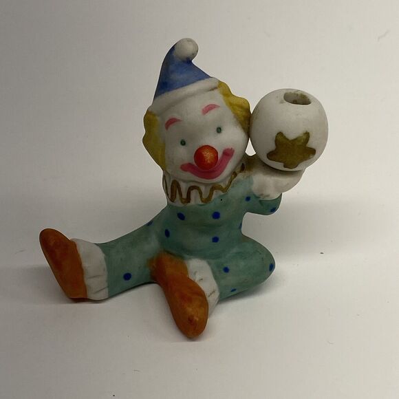 Small Ceramic Sitting Clown Figurine Holding Ball Collectible - Picture 1 of 10